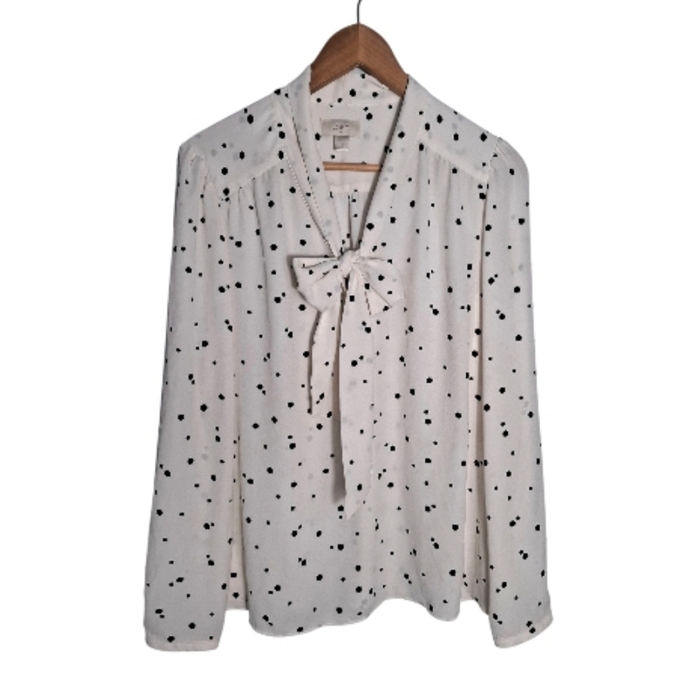 Loft Cream Polka Dot Women's Top Size M Tie Casual Office Proffesional Career
